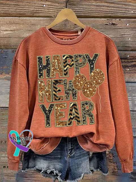Hello 2024 Happy New Year Print Casual Sweatshirt Orange / S