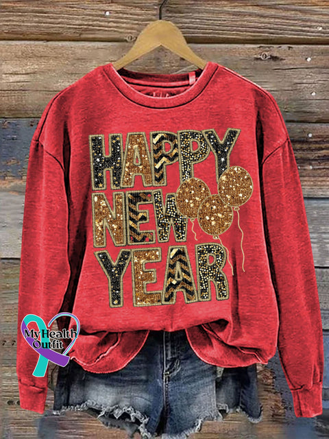 Hello 2024 Happy New Year Print Casual Sweatshirt Red / S