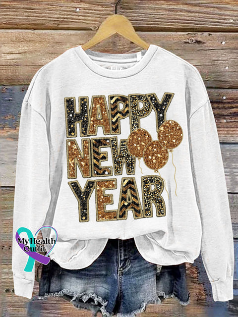 Hello 2024 Happy New Year Print Casual Sweatshirt White / S