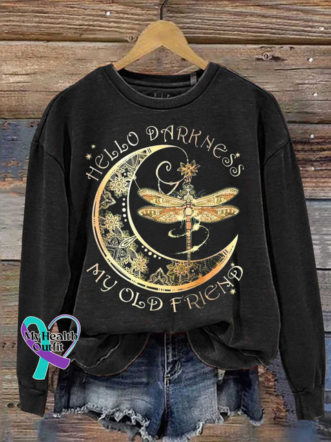 HELLO DARKNESS MY OLD FRIEND Dragonfly Moon Casual Sweatshirt Black / S