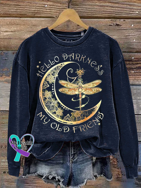 HELLO DARKNESS MY OLD FRIEND Dragonfly Moon Casual Sweatshirt Blue / S