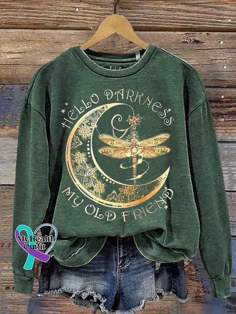 HELLO DARKNESS MY OLD FRIEND Dragonfly Moon Casual Sweatshirt Green / S