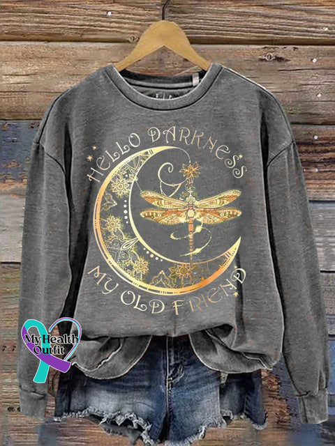 HELLO DARKNESS MY OLD FRIEND Dragonfly Moon Casual Sweatshirt Grey / S