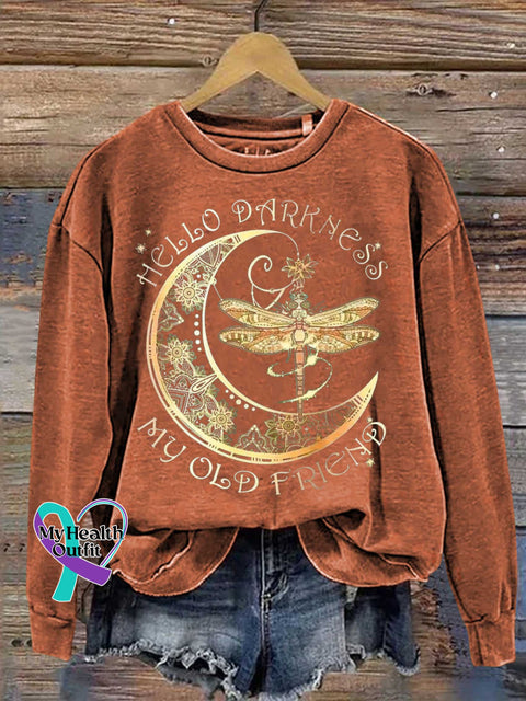 HELLO DARKNESS MY OLD FRIEND Dragonfly Moon Casual Sweatshirt Orange / S