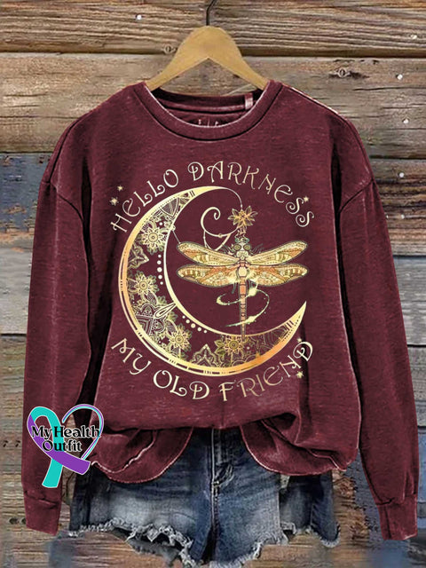 HELLO DARKNESS MY OLD FRIEND Dragonfly Moon Casual Sweatshirt Red / S