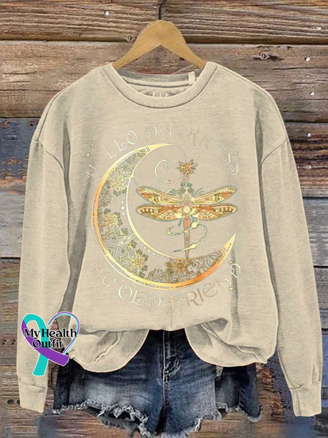 HELLO DARKNESS MY OLD FRIEND Dragonfly Moon Casual Sweatshirt Sand / S