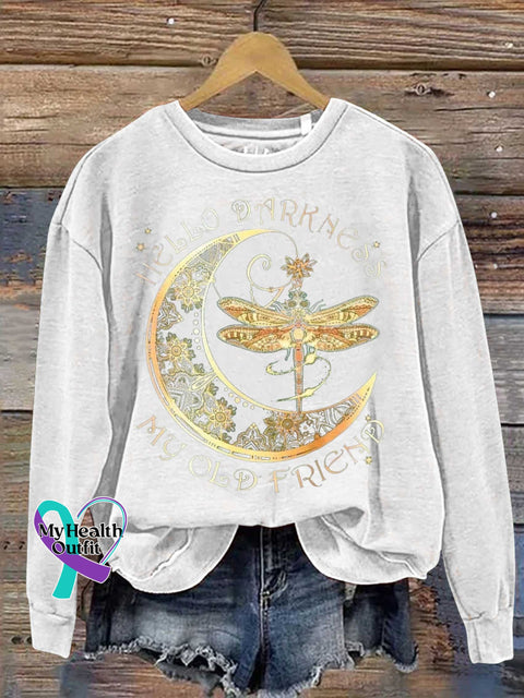 HELLO DARKNESS MY OLD FRIEND Dragonfly Moon Casual Sweatshirt White / S
