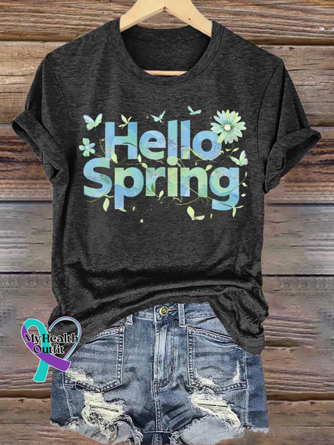 Hello Spring Floral T-shirt Black / S