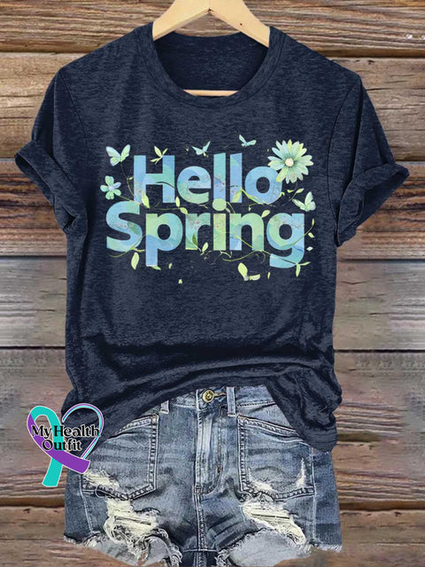 Hello Spring Floral T-shirt Blue / S