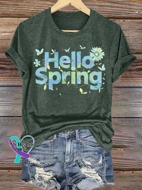Hello Spring Floral T-shirt Green / S