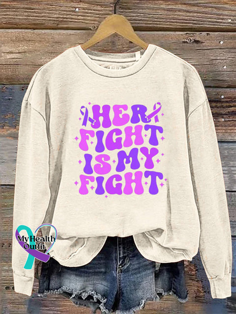 Her Fight Is My Fight Crew Neck Long Sleeve Sweatshirt Beige / S