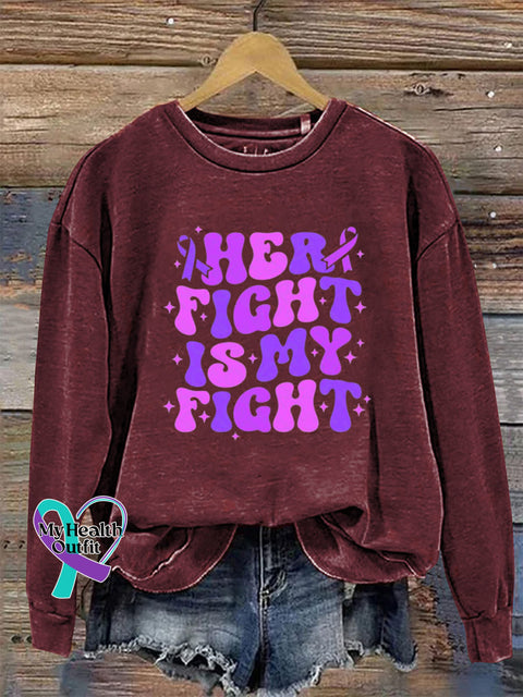 Her Fight Is My Fight Crew Neck Long Sleeve Sweatshirt Claret / S