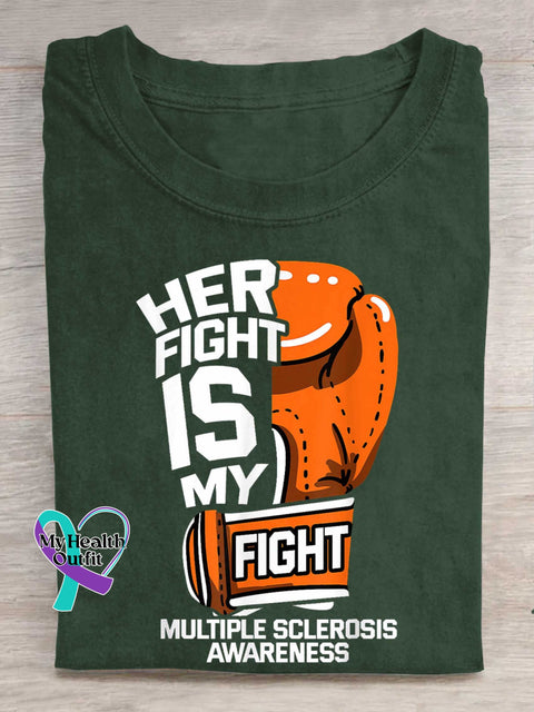HER FIGHT IS MY FIGHT Ms Awareness Multiple Sclerosis Warrior Multiple Sclerosis Orange Ribbon T-shirt Green / S