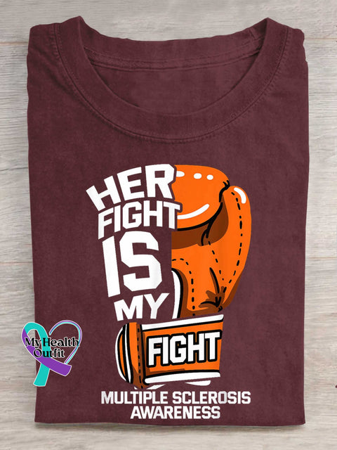 HER FIGHT IS MY FIGHT Ms Awareness Multiple Sclerosis Warrior Multiple Sclerosis Orange Ribbon T-shirt Red / S