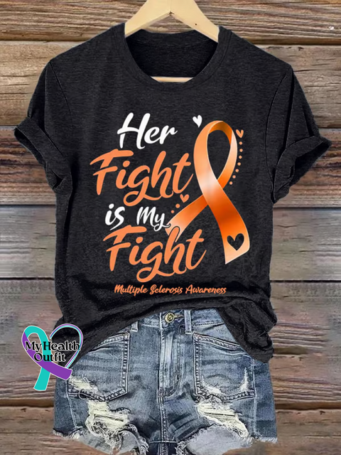 Her Fight My Fight Ms Awareness Multiple Sclerosis Warrior Multiple Sclerosis Orange Ribbon T-shirt Black / S