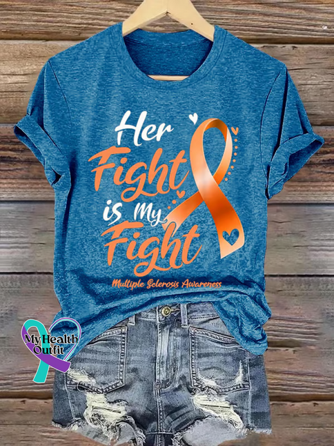 Her Fight My Fight Ms Awareness Multiple Sclerosis Warrior Multiple Sclerosis Orange Ribbon T-shirt Blue / S