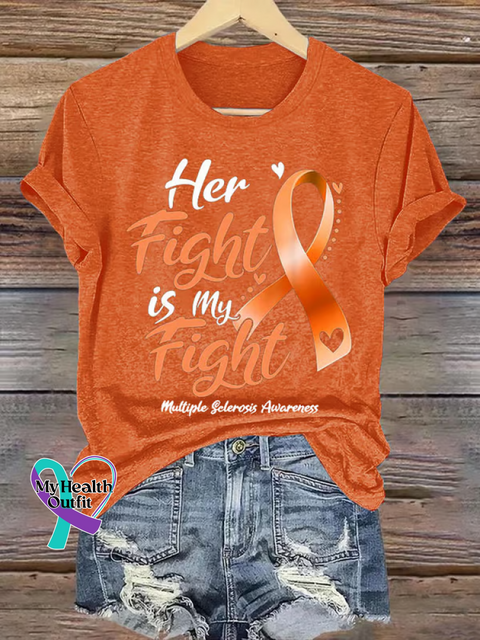 Her Fight My Fight Ms Awareness Multiple Sclerosis Warrior Multiple Sclerosis Orange Ribbon T-shirt Orange / S