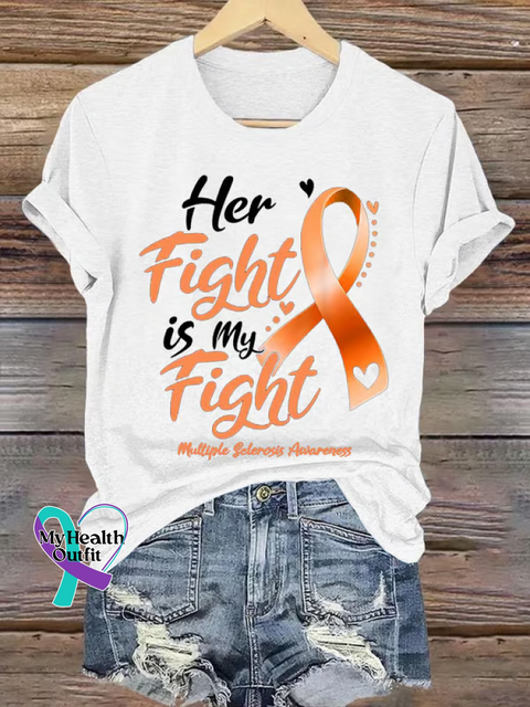 Her Fight My Fight Ms Awareness Multiple Sclerosis Warrior Multiple Sclerosis Orange Ribbon T-shirt White / S