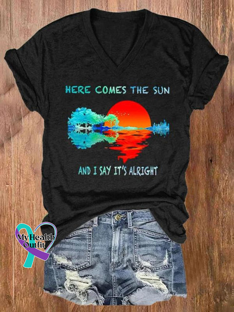 Here Comes The Sun And I Say It’s Alright Art Casual T-Shirt Black / S
