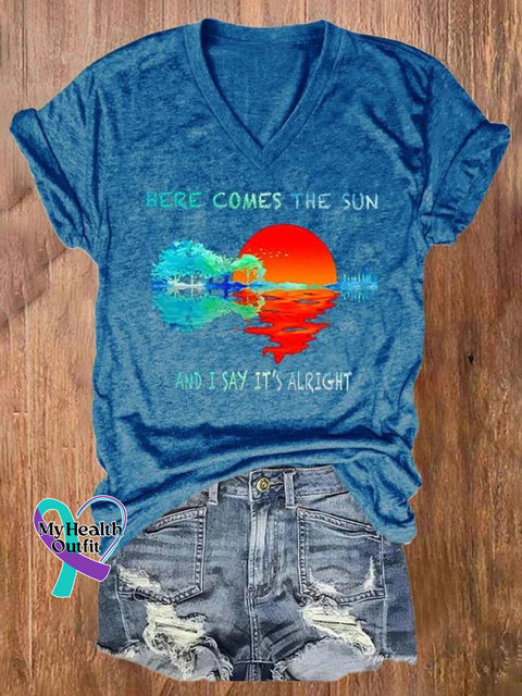 Here Comes The Sun And I Say It’s Alright Art Casual T-Shirt Blue / S