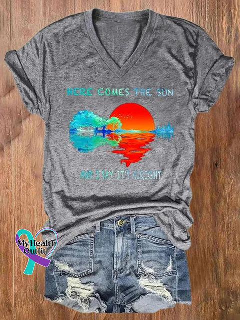 Here Comes The Sun And I Say It’s Alright Art Casual T-Shirt Grey / S