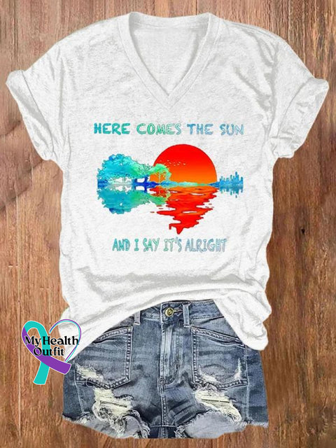 Here Comes The Sun And I Say It’s Alright Art Casual T-Shirt White / S