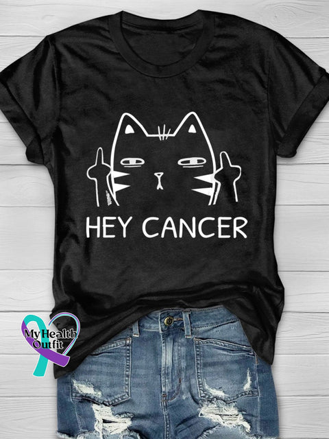 Hey Cancer Print T-Shirt Black / S