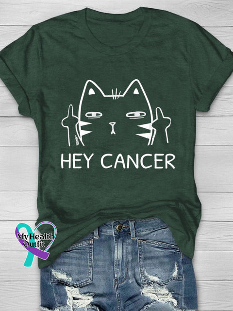 Hey Cancer Print T-Shirt Green / S