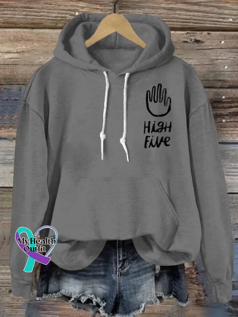 High Five Art Print Casual Hoodie Sweatshirt Grey / S