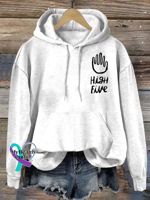 High Five Art Print Casual Hoodie Sweatshirt White / S