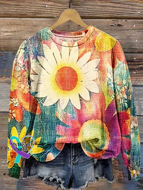 Hippie Art Colorful Flower Casual Sweatshirt One / S