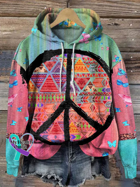 Hippie Floral Butterfly Art Print Casual Hoodie Sweatshirt Multicolor / S