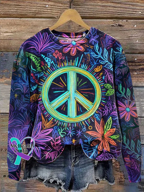 Hippie Flower Peace Sign Love And Casual Sweatshirt Multicolor / S