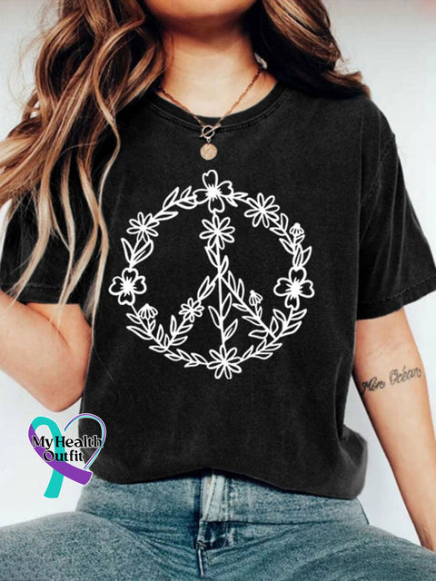 Hippie Flowers Print T-Shirt Black / S