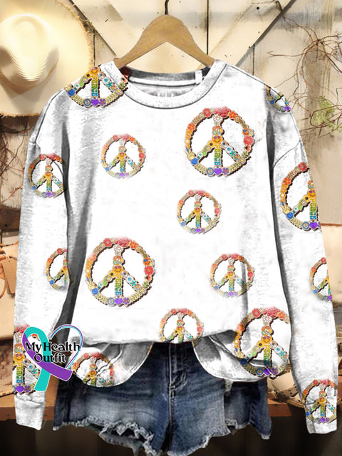 Hippie Graphic Art Print Casual Sweatshirt Multicolor / S