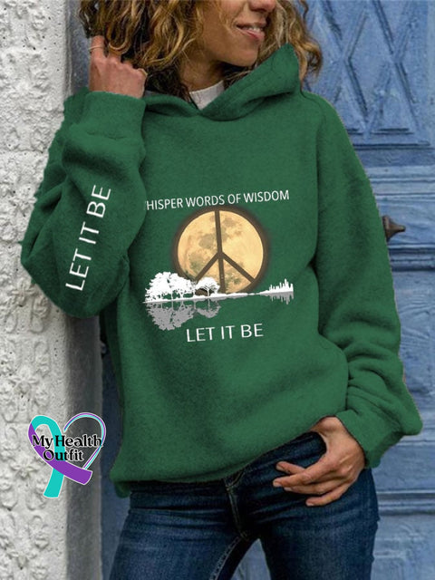 Hippie Guitar Lake Whisper Words Of Wisdom Let It Be Print Hoodie Green / S