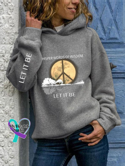 Hippie Guitar Lake Whisper Words Of Wisdom Let It Be Print Hoodie Grey / S