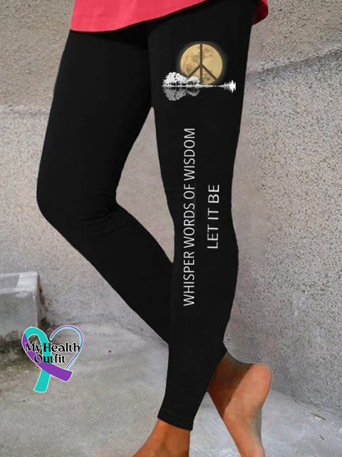 Hippie Guitar Lake Whisper Words Of Wisdom Let It Be Print Leggings Black / S