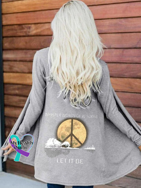 Hippie Guitar Lake Whisper Words Of Wisdom Let It Be Print Long Sleeve Cardigan Grey / S