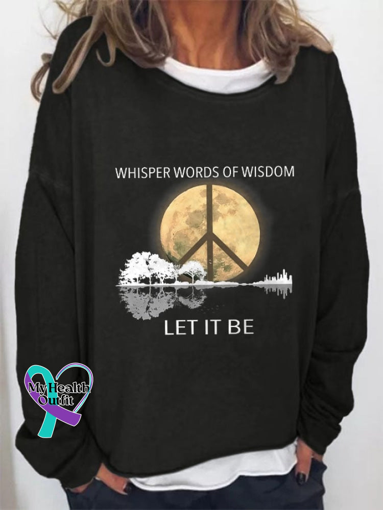 Hippie Guitar Lake Whisper Words Of Wisdom Let It Be Print Sweatshirt Black / S