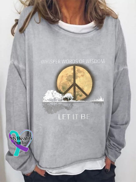Hippie Guitar Lake Whisper Words Of Wisdom Let It Be Print Sweatshirt Grey / S