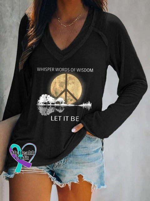 Hippie Guitar Lake Whisper Words Of Wisdom Let It Be Print T-Shirt Black / S