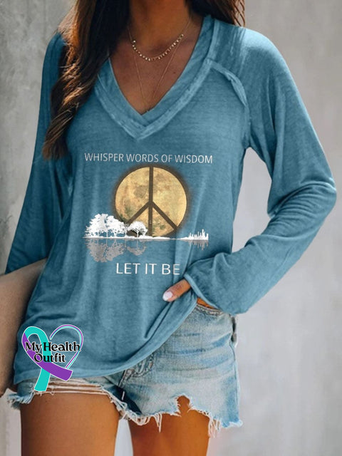 Hippie Guitar Lake Whisper Words Of Wisdom Let It Be Print T-Shirt Blue / S