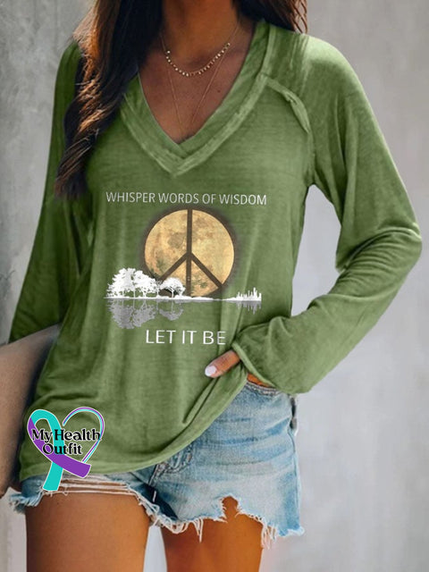 Hippie Guitar Lake Whisper Words Of Wisdom Let It Be Print T-Shirt Green / S