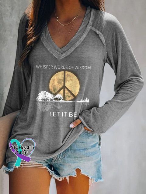 Hippie Guitar Lake Whisper Words Of Wisdom Let It Be Print T-Shirt Grey / S