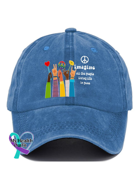Hippie Imagine All The People Living Life In Peace Print Baseball Cap Light Blue / One-Size