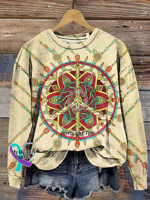 Hippie Hippie Love Fest Peace Sign Love And Casual Sweatshirt Multicolor / S