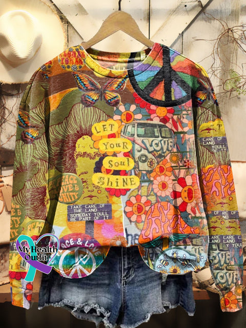 Hippie Patchwork Art Print Sweatshirt Multicolor / S