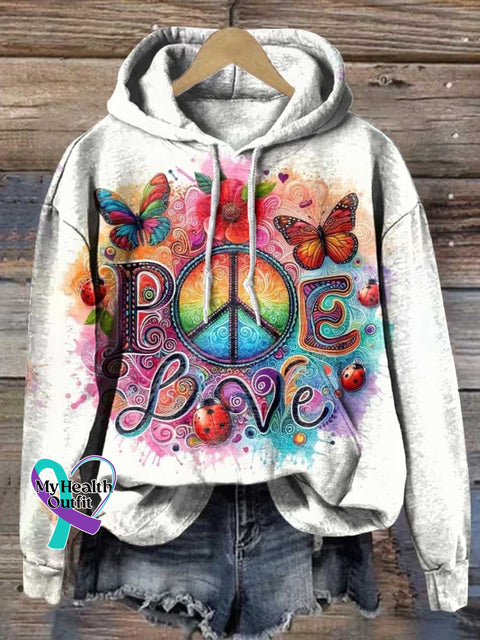 Hippie Peace Sign Love And Casual Hoodie Sweatshirt Multicolor / S