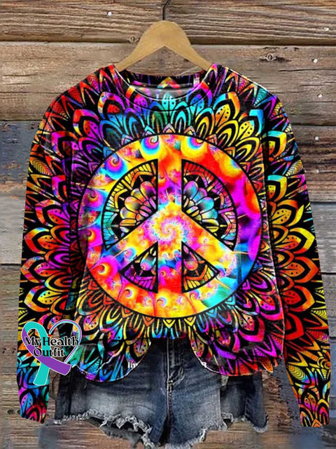 Hippie Peace Sign Love And Rainbow Casual Sweatshirt Multicolor / S
